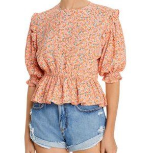 Faithfull The Brand Women's Caleta Ruffled Floral Peplum Top Size 2/XS